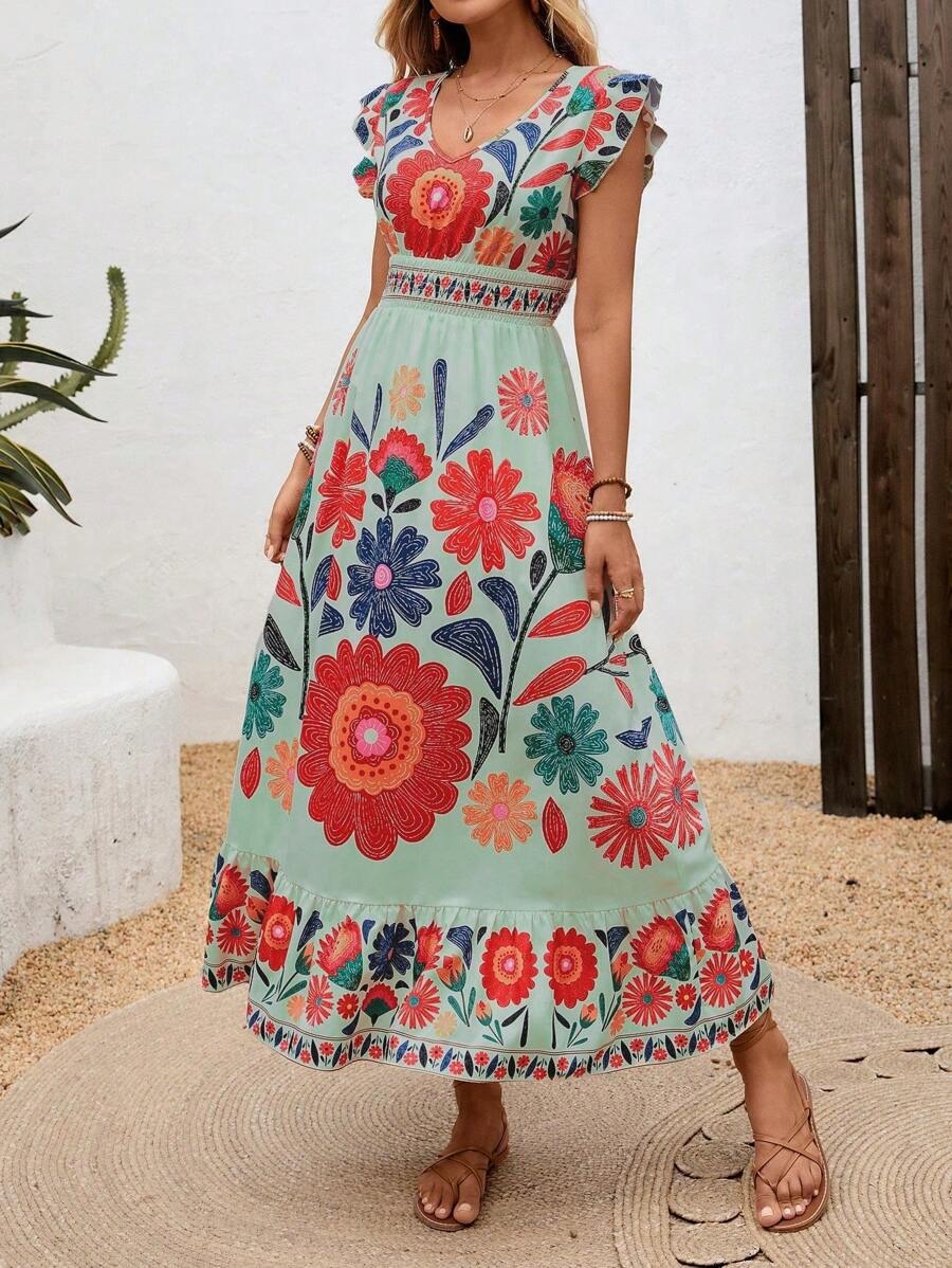 Image of Ashley | Women's V-Neck A-Line Midi Dress