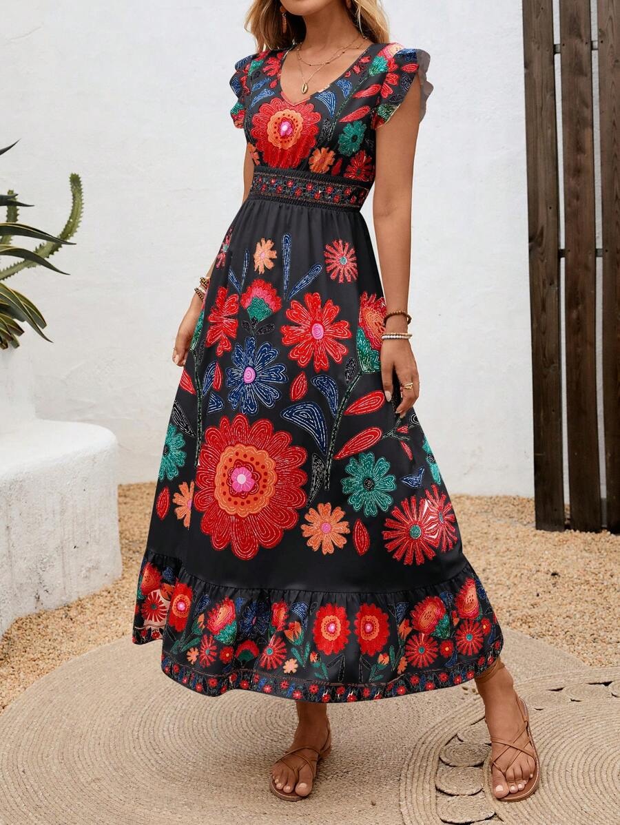 Image of Ashley | Women's V-Neck A-Line Midi Dress