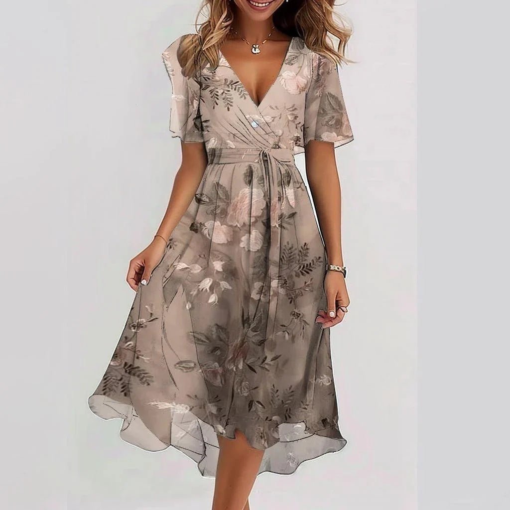 Image of Ashley | Women's V-Neck A-Line Midi Dress