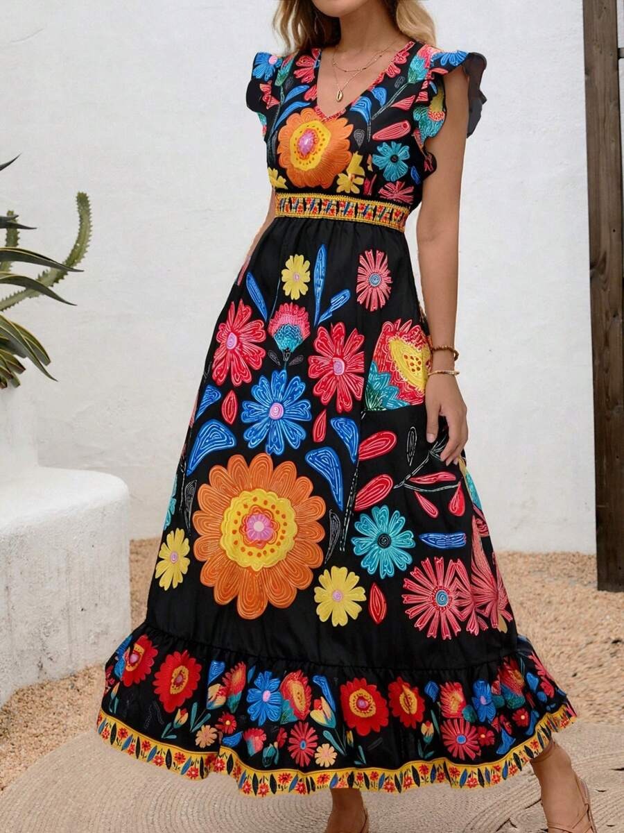 Image of Ashley | Women's V-Neck A-Line Midi Dress