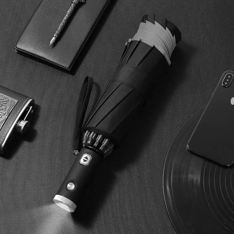 Automatic Folding Umbrella with LED Light and Reflective Stripe