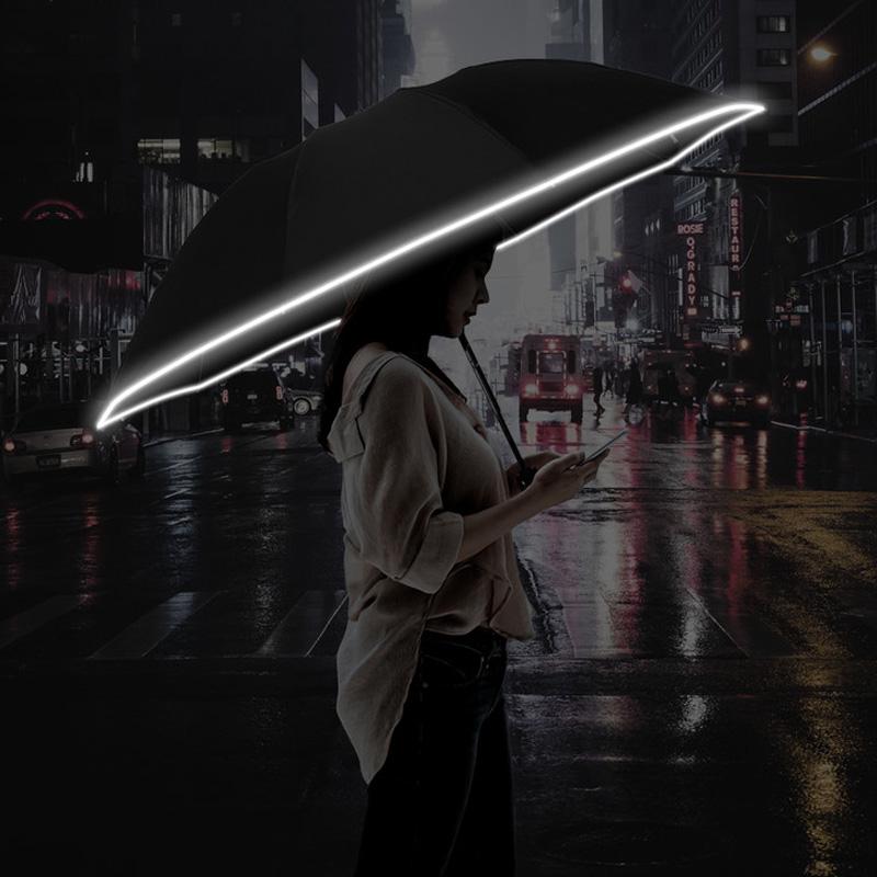 Automatic Folding Umbrella with LED Light and Reflective Stripe