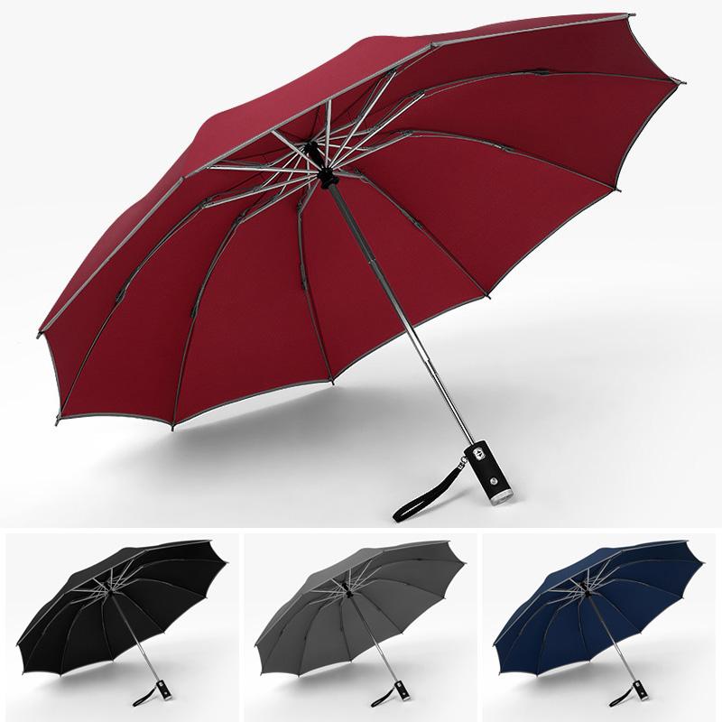 Automatic Folding Umbrella with LED Light and Reflective Stripe