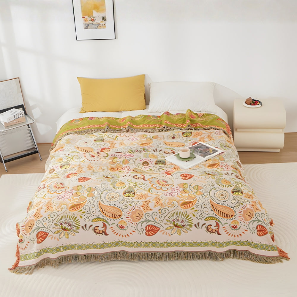 Autumn Leaf Boho Reversible Cotton Blanket