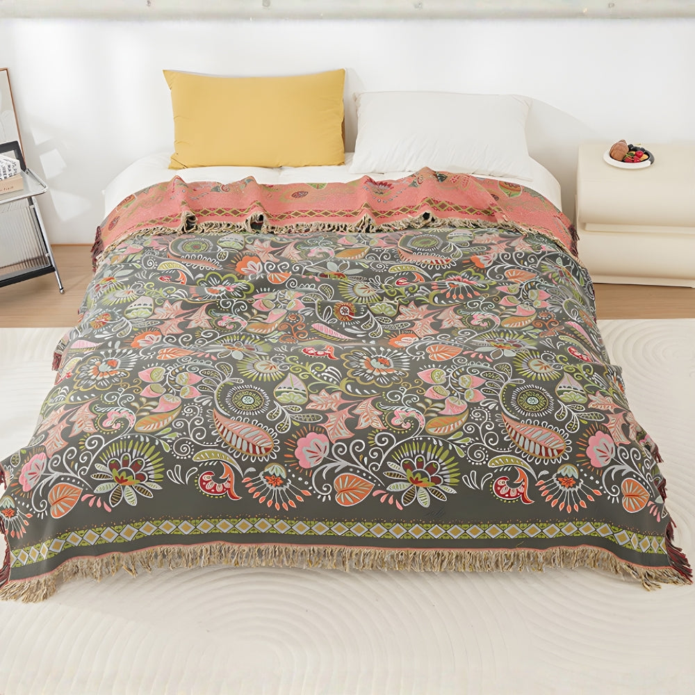 Autumn Leaf Boho Reversible Cotton Blanket