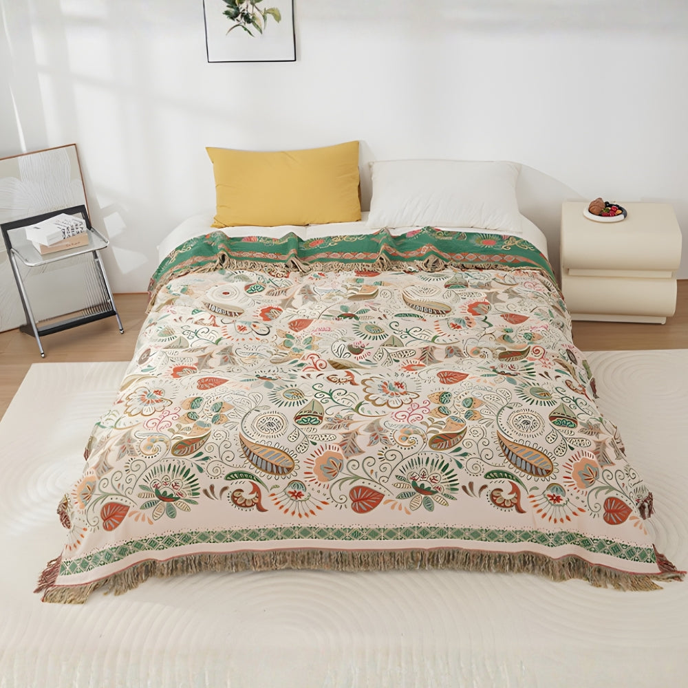 Autumn Leaf Boho Reversible Cotton Blanket