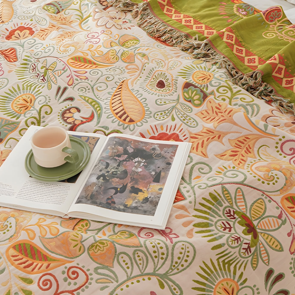 Autumn Leaf Boho Reversible Cotton Blanket