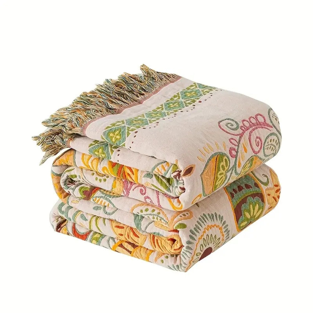 Autumn Leaf Boho Reversible Cotton Blanket