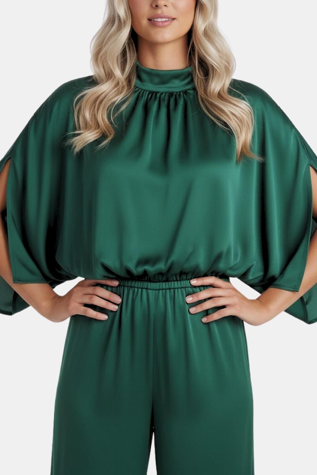 Image of Bailey | Women's Cape Sleeve High Neck Jumpsuit
