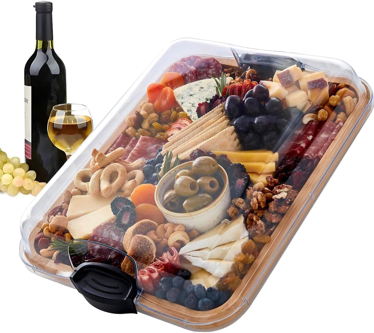 Bamboo Charcuterie Platter with Lockable Clear Lid