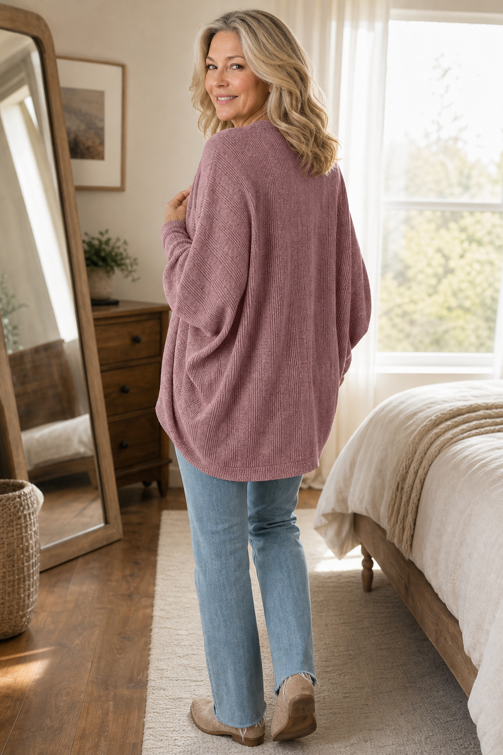 Batwing Sleeve Open-Front Knit Cardigan