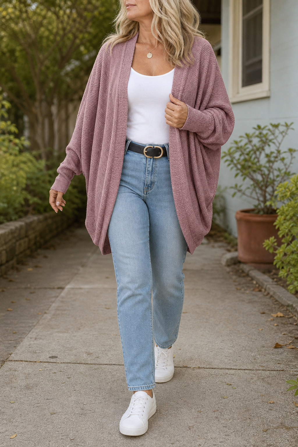 Batwing Sleeve Open-Front Knit Cardigan