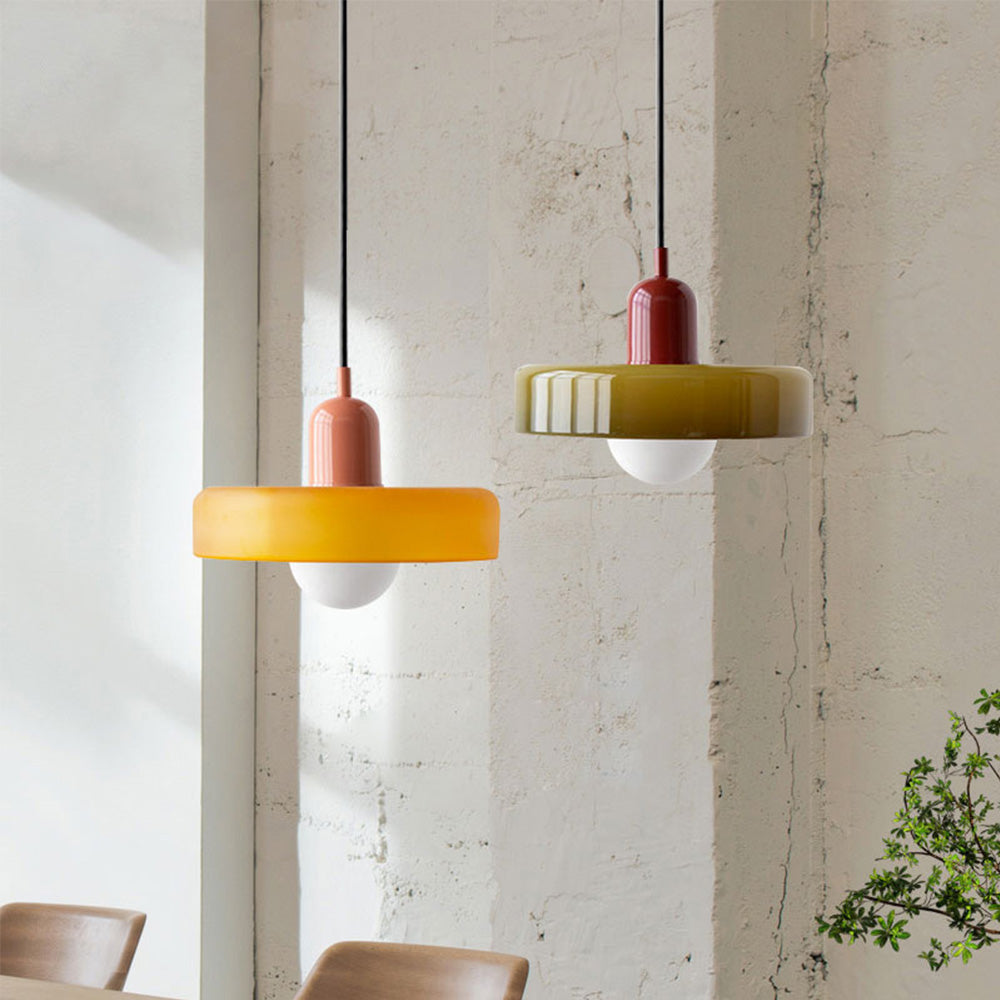Bauhaus Hanging Lamp Made of Colored Glass – Modern Lamp for Living Room and Chandelier with Adjustable Length