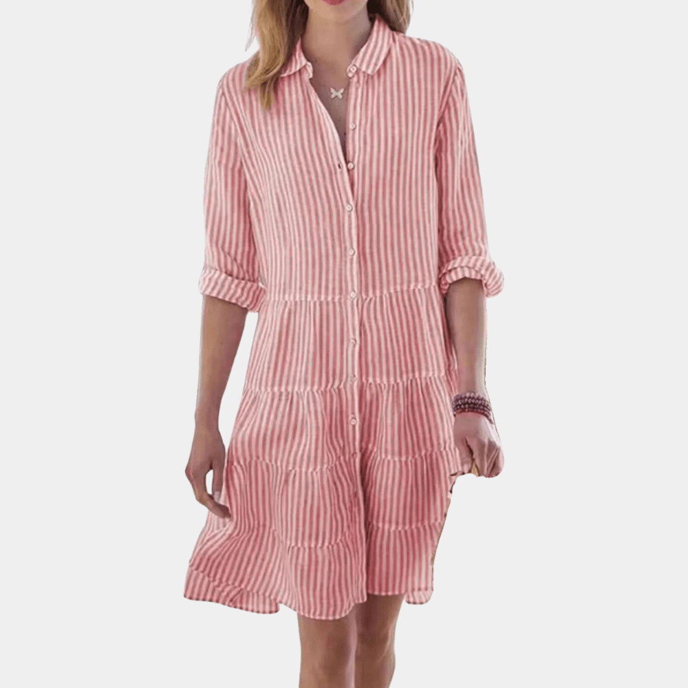 Image of Bella | Women's V-Neck Striped Tiered Mini Dress