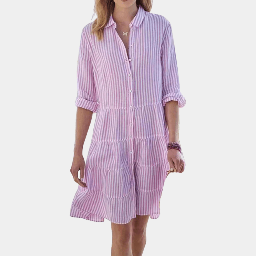 Image of Bella | Women's V-Neck Striped Tiered Mini Dress