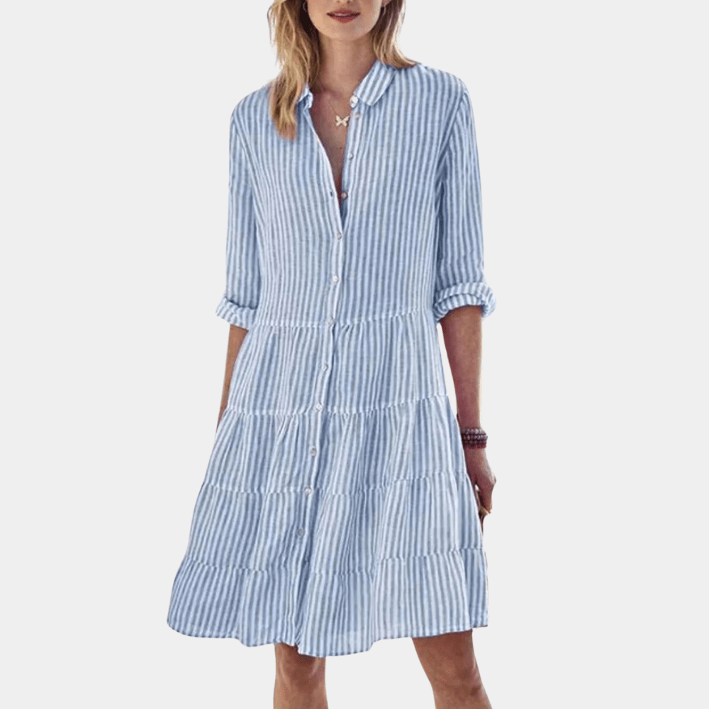 Image of Bella | Women's V-Neck Striped Tiered Mini Dress