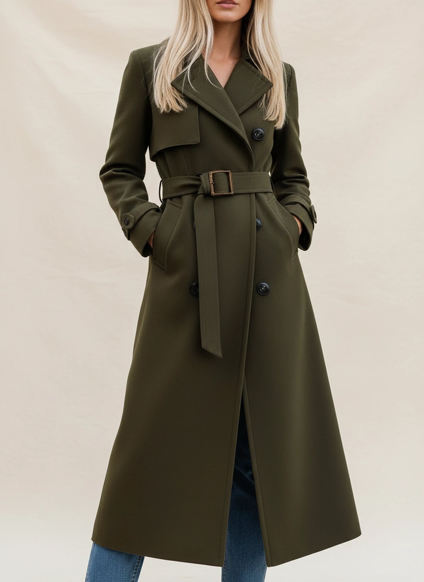 Belted Long Trench Coat for Women
