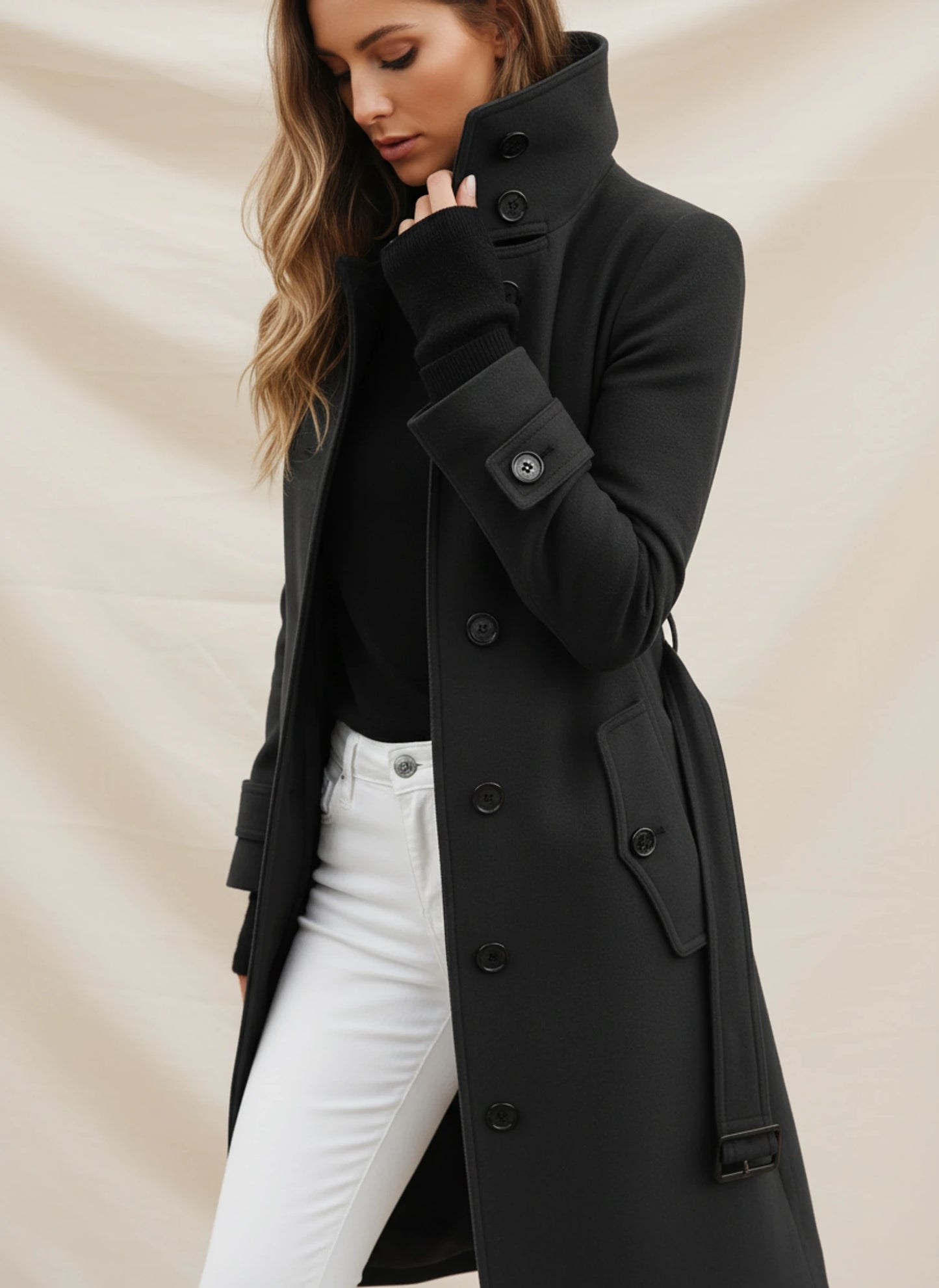 Belted Long Winter Trench Coat for Women
