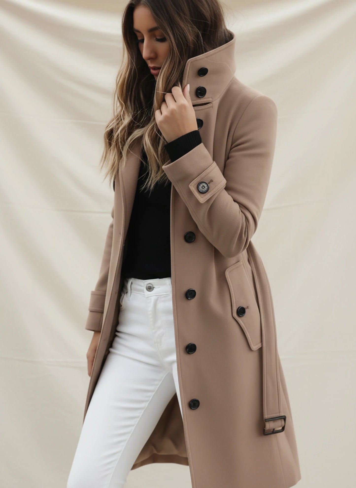 Belted Long Winter Trench Coat for Women