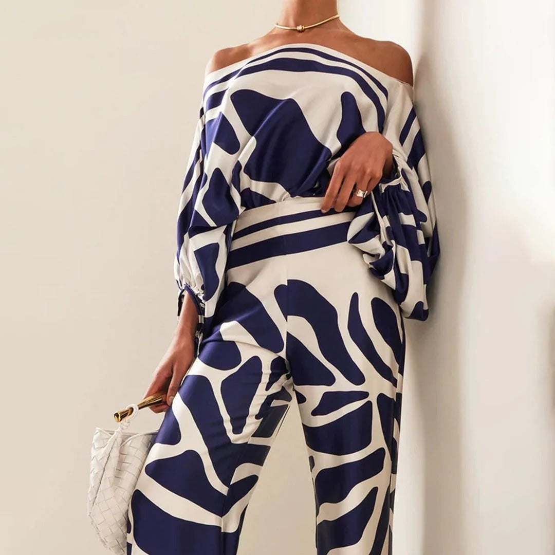 Image of Bernice | Women's Off-the-Shoulder Matching Two-Piece Pant Set