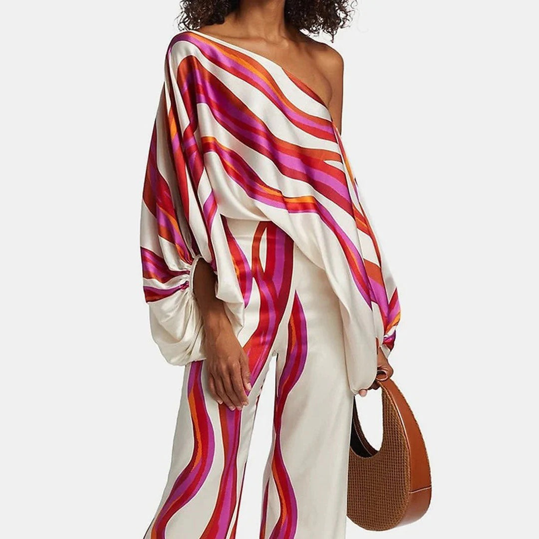 Image of Bernice | Women's Off-the-Shoulder Matching Two-Piece Pant Set