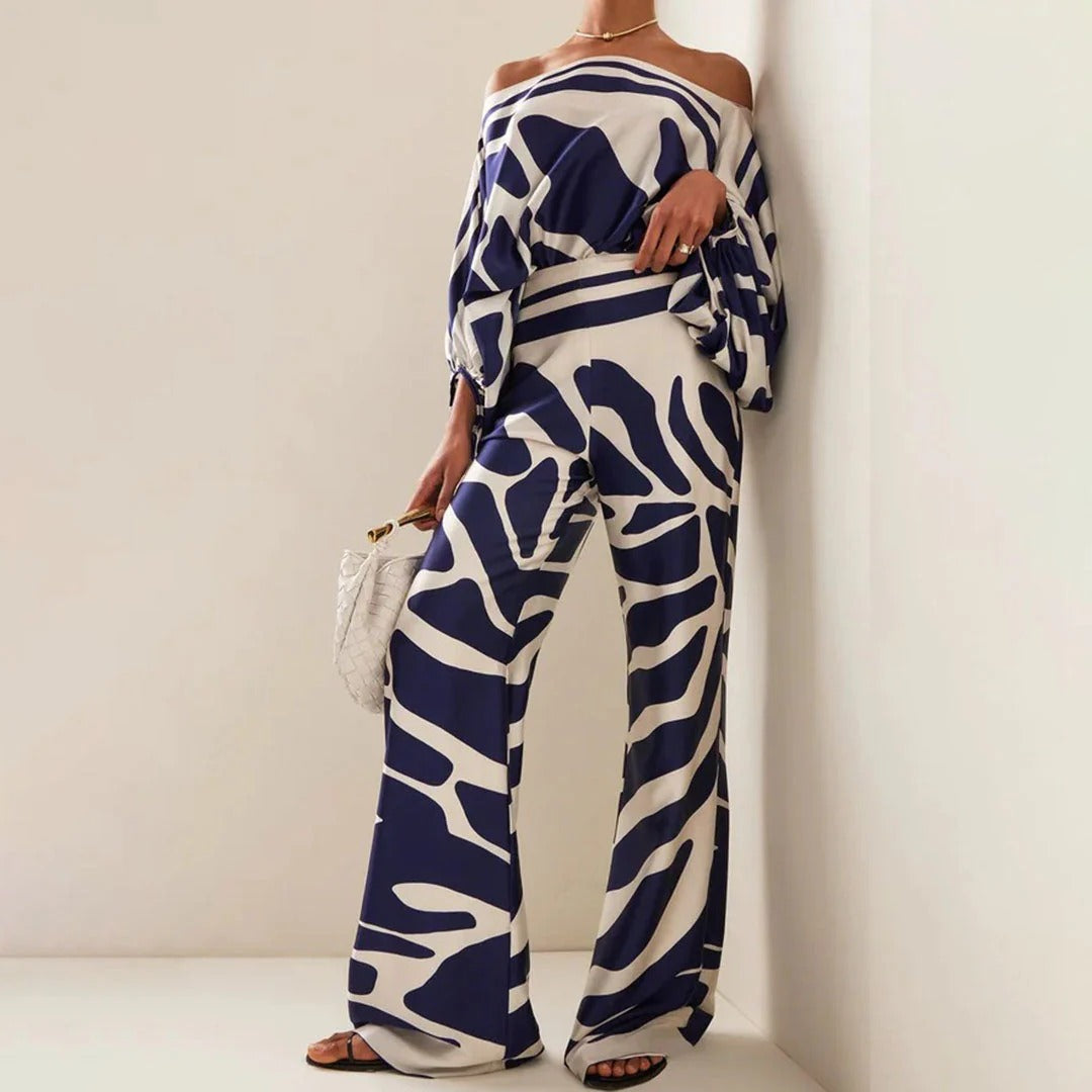 Image of Bernice | Women's Off-the-Shoulder Matching Two-Piece Pant Set