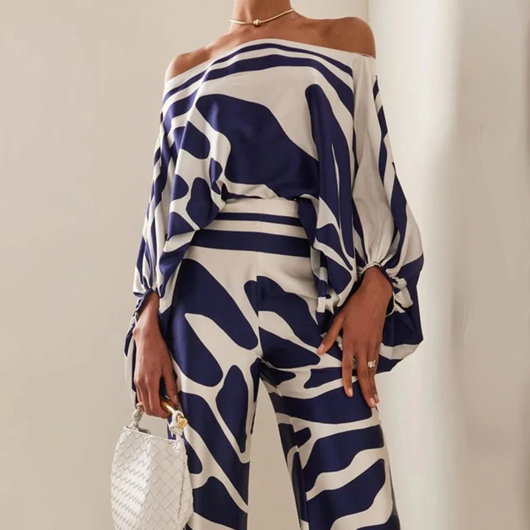 Image of Bernice | Women's Off-the-Shoulder Matching Two-Piece Pant Set