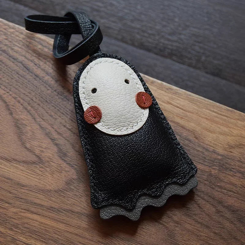 Black Leather No-Face Bag Charm and Keychain