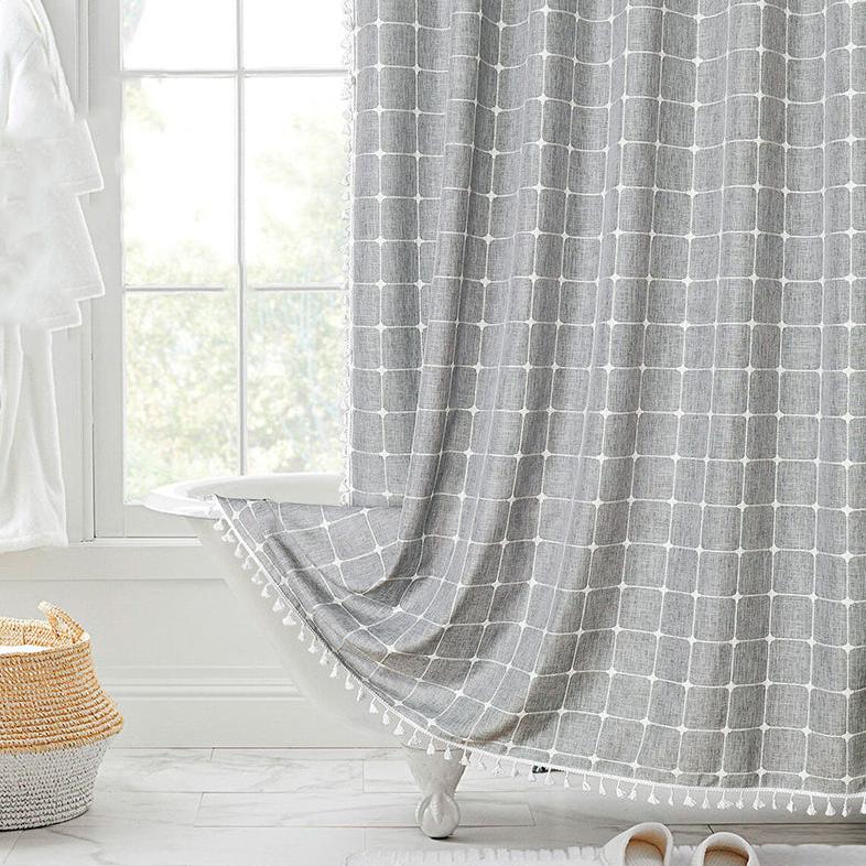 Bohemian Farmhouse Waterproof Linen Shower Curtain