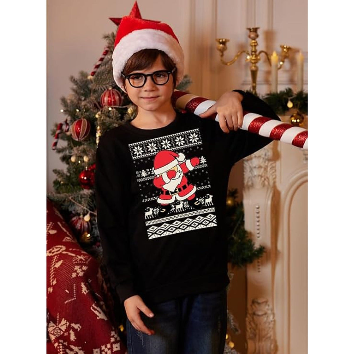Boys' Christmas Sweater - Warm Kids' Sweatshirt with Cheerful Santa Motif