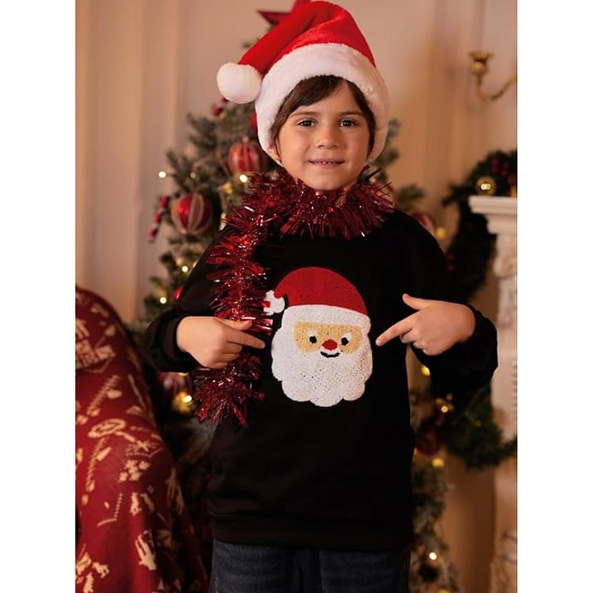 Boys' Christmas Sweater - Warm Kids' Sweatshirt with Cheerful Santa Motif