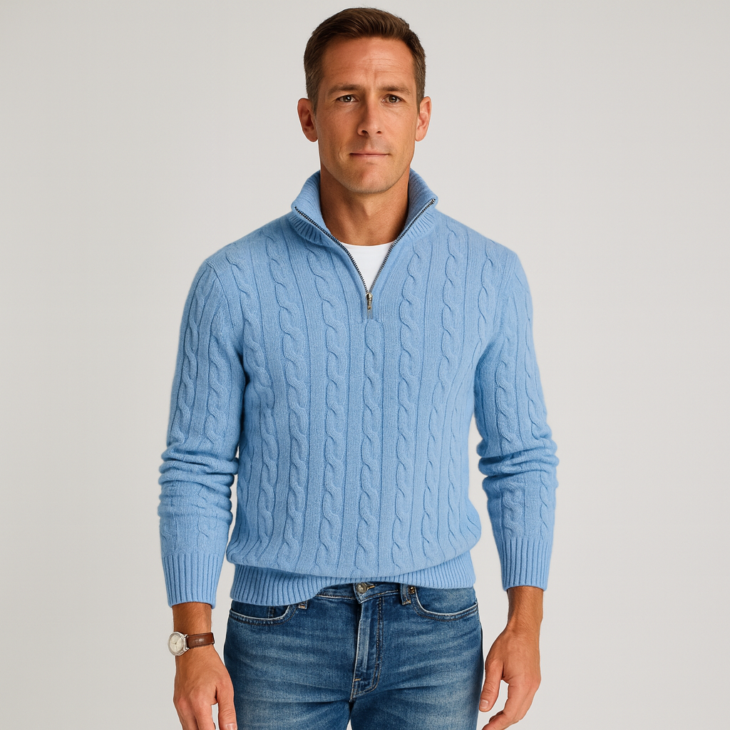 Image of Brad | Men's Quarter-Zip Cable Knit Sweater