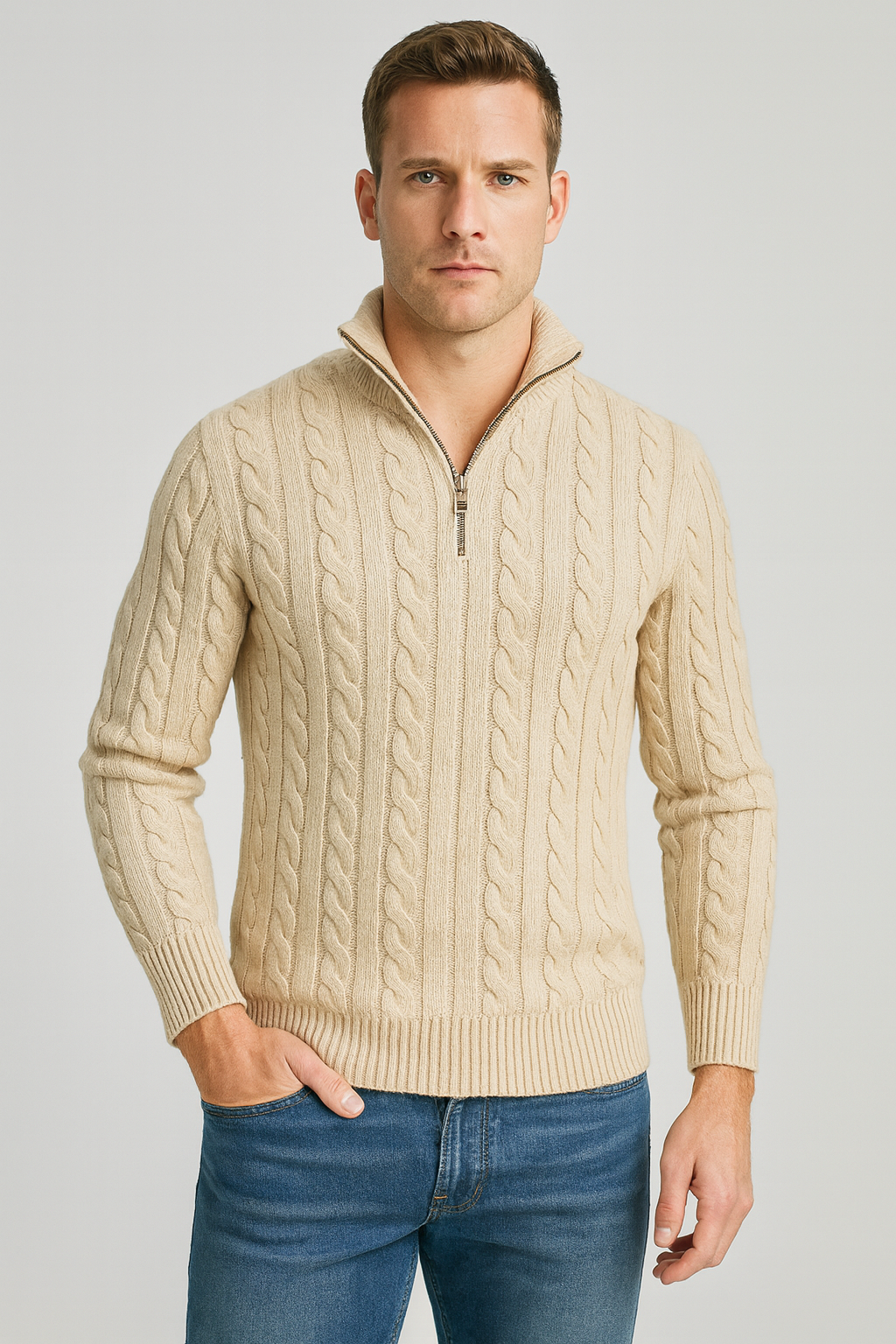 Image of Brad | Men's Quarter-Zip Cable Knit Sweater