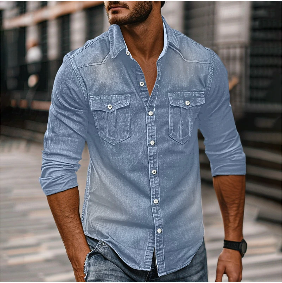 Image of Brandon | Men's Button-Down Denim Shirt