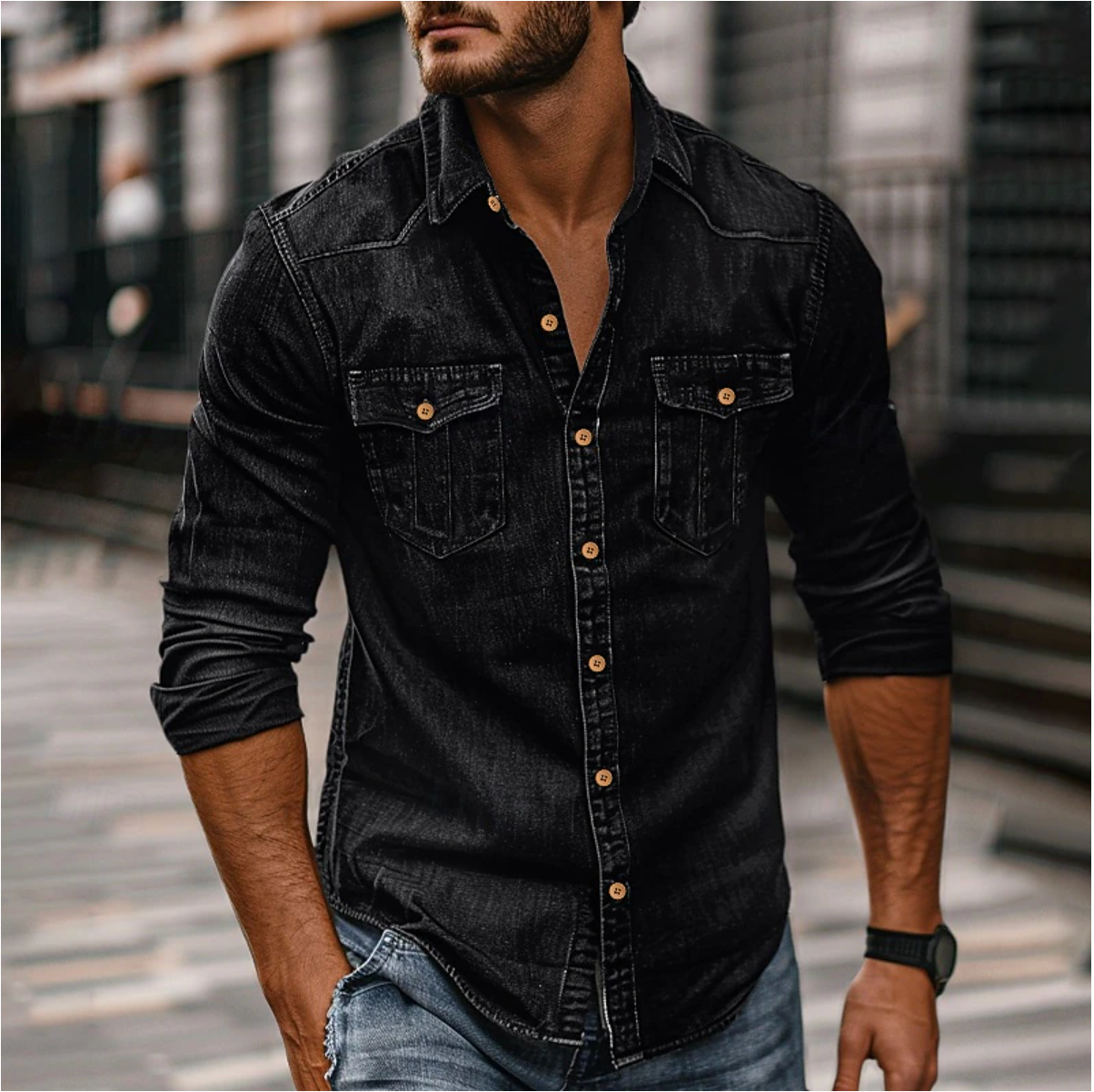 Image of Brandon | Men's Button-Down Denim Shirt