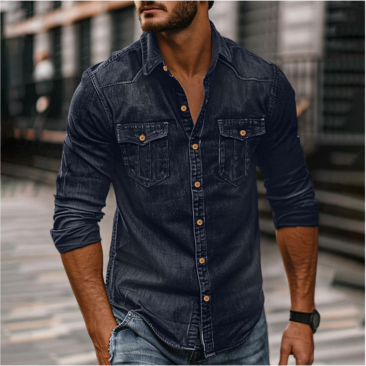 Image of Brandon | Men's Button-Down Denim Shirt