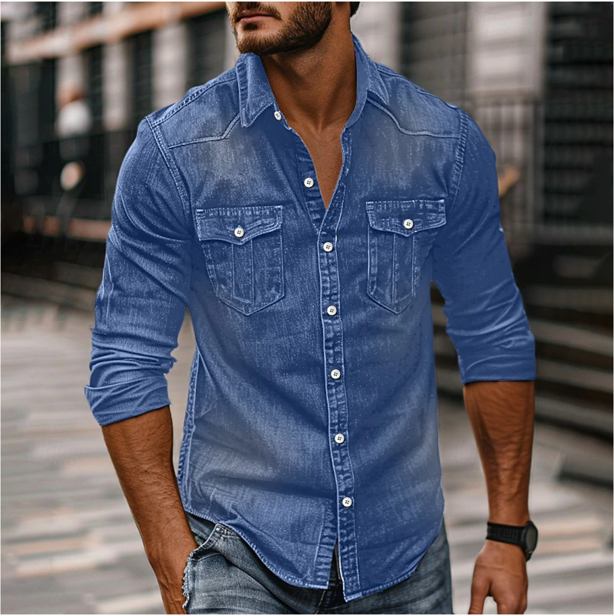 Image of Brandon | Men's Button-Down Denim Shirt