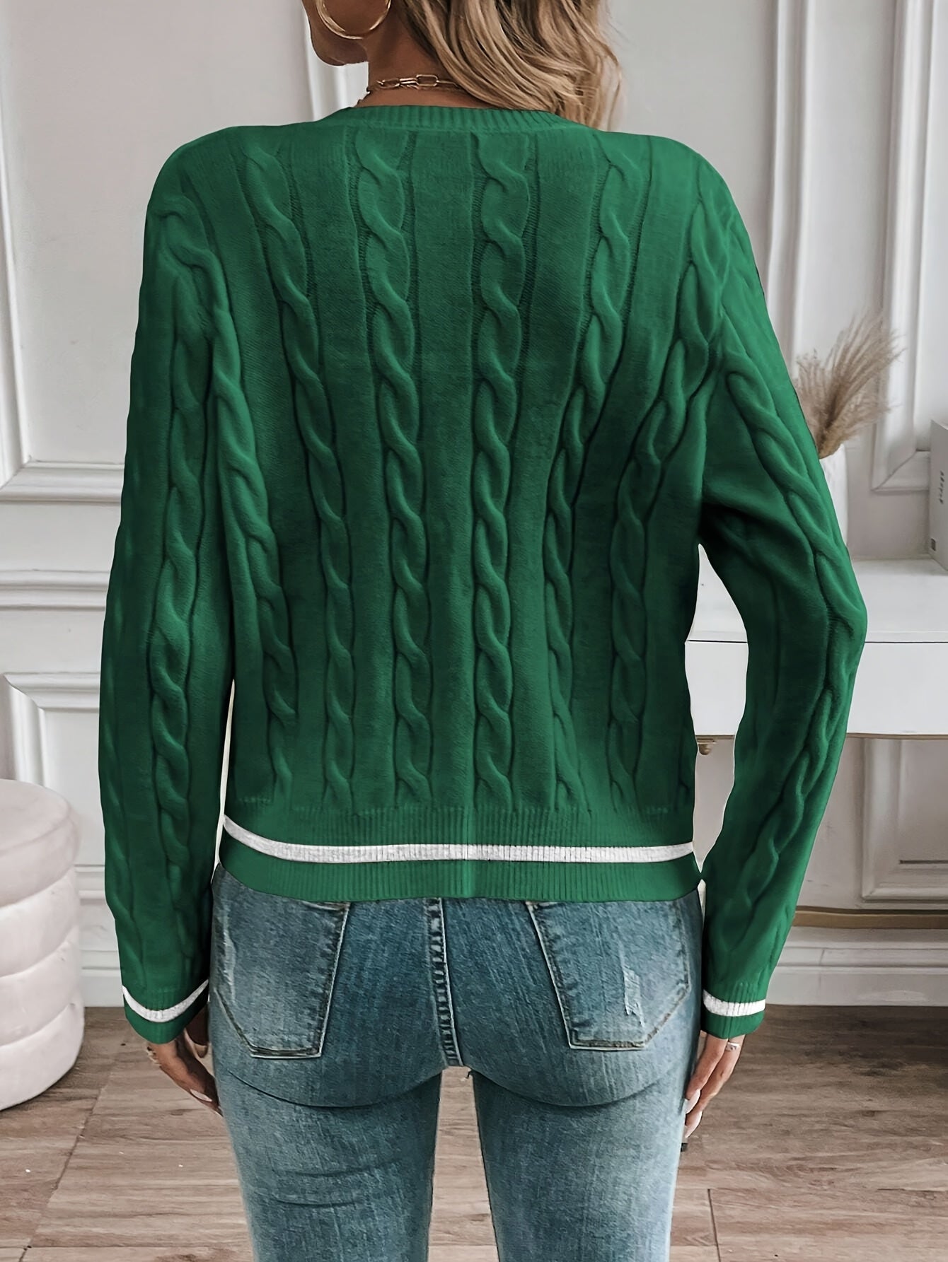 Image of Brianna | Women's Cable Knit Button-Front Cardigan