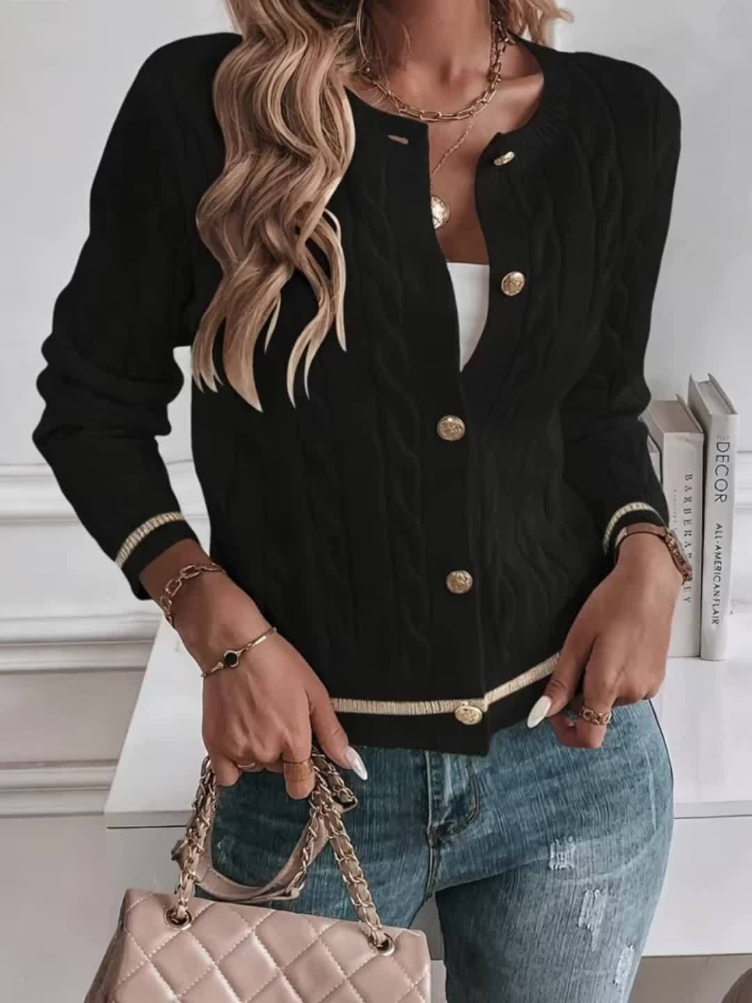 Image of Brianna | Women's Cable Knit Button-Front Cardigan