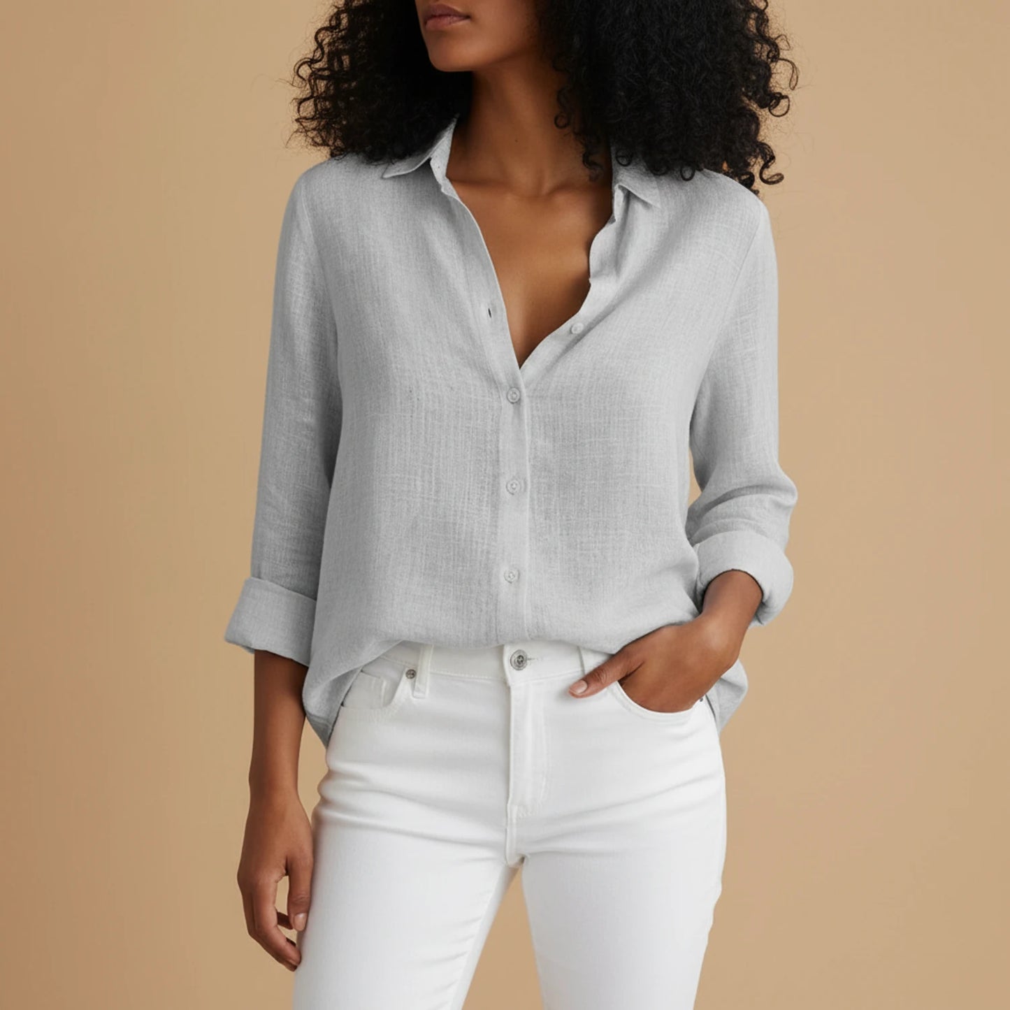 Button-Down Long Sleeve Blouse for Women