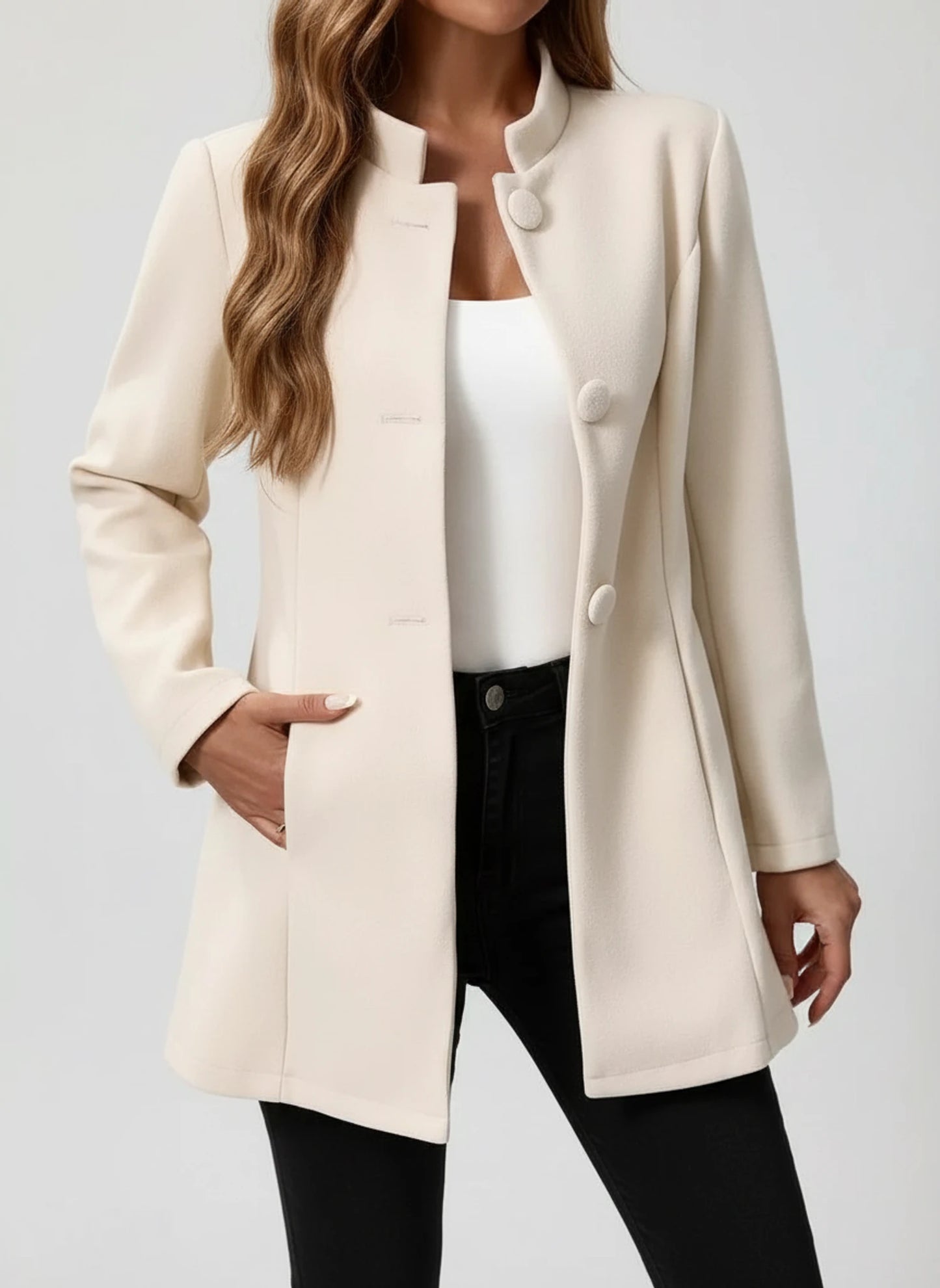 Button Front A-Line Jacket for Women