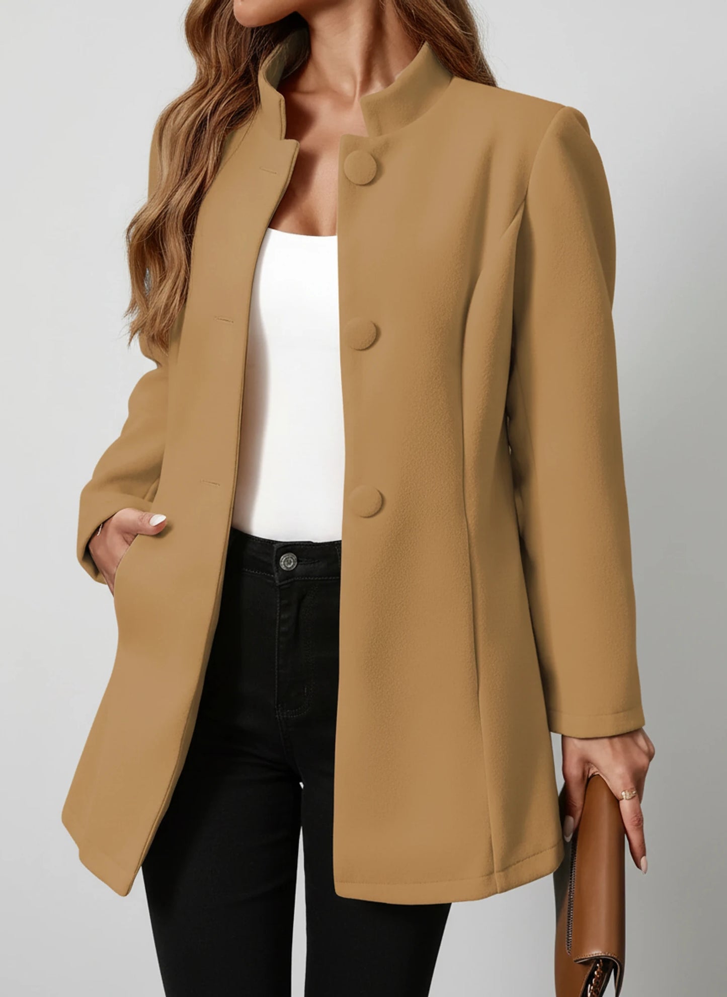 Button Front A-Line Jacket for Women