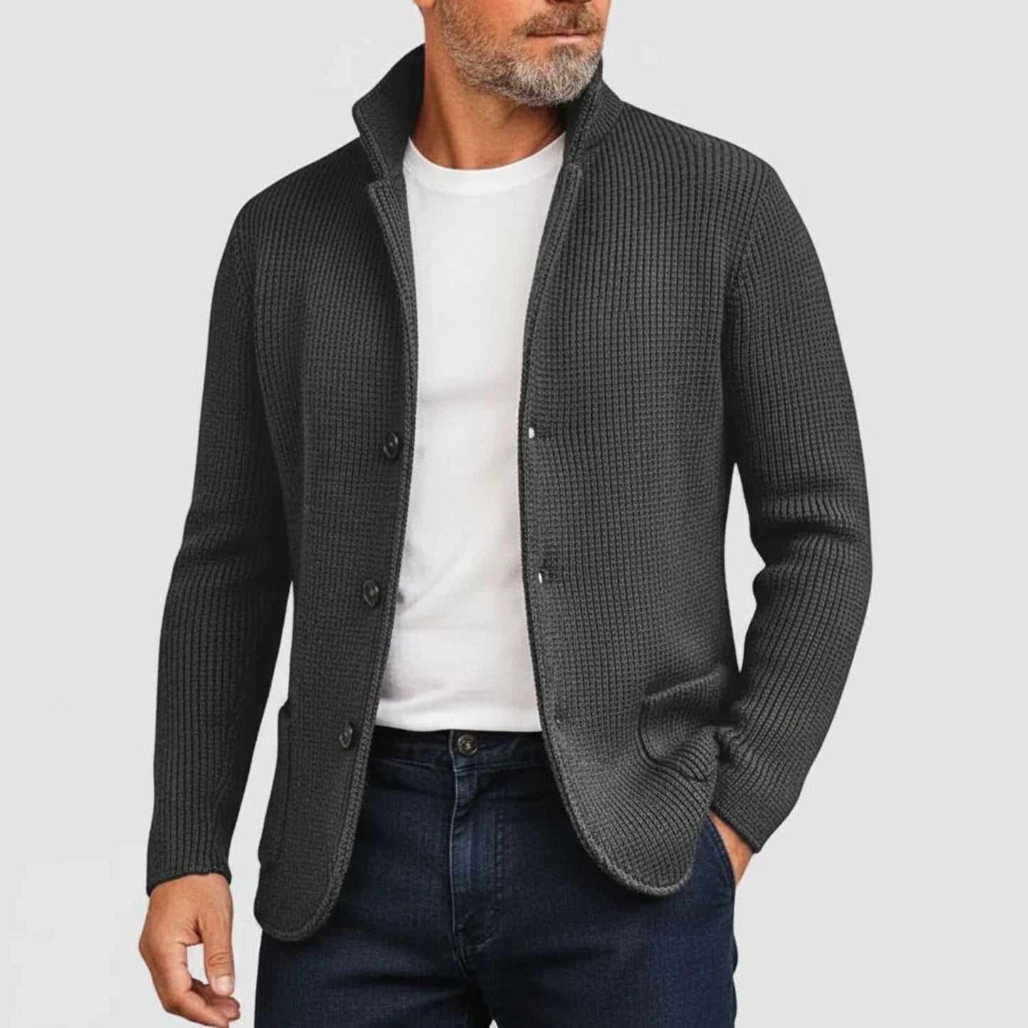 Button-Front Cardigan for Men AI replaced image