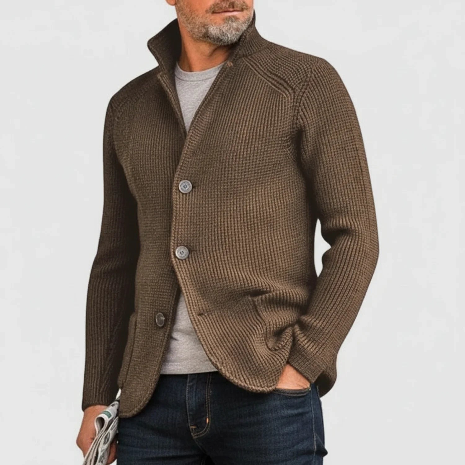 Button-Front Cardigan for Men AI replaced image