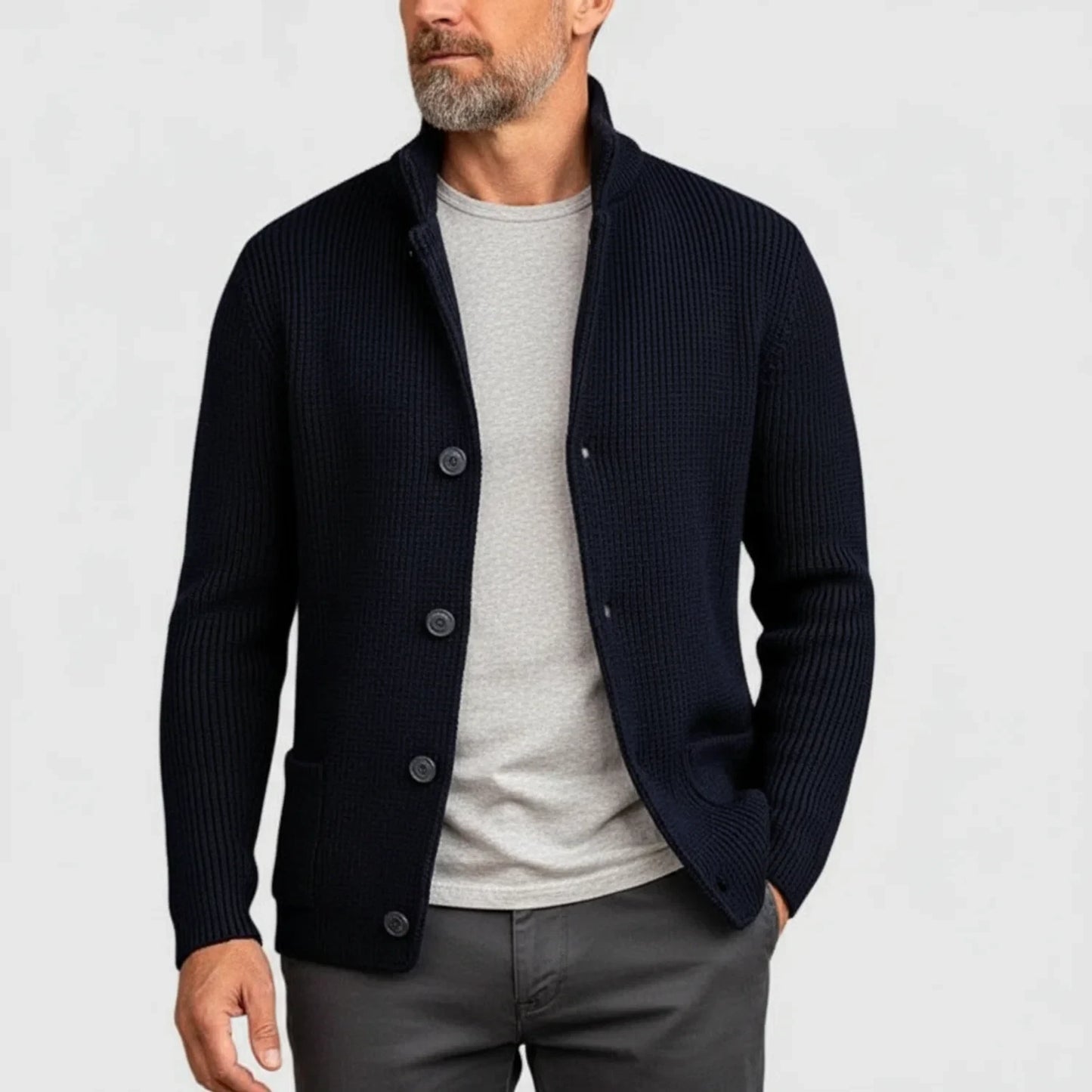 Button-Front Cardigan for Men AI replaced image