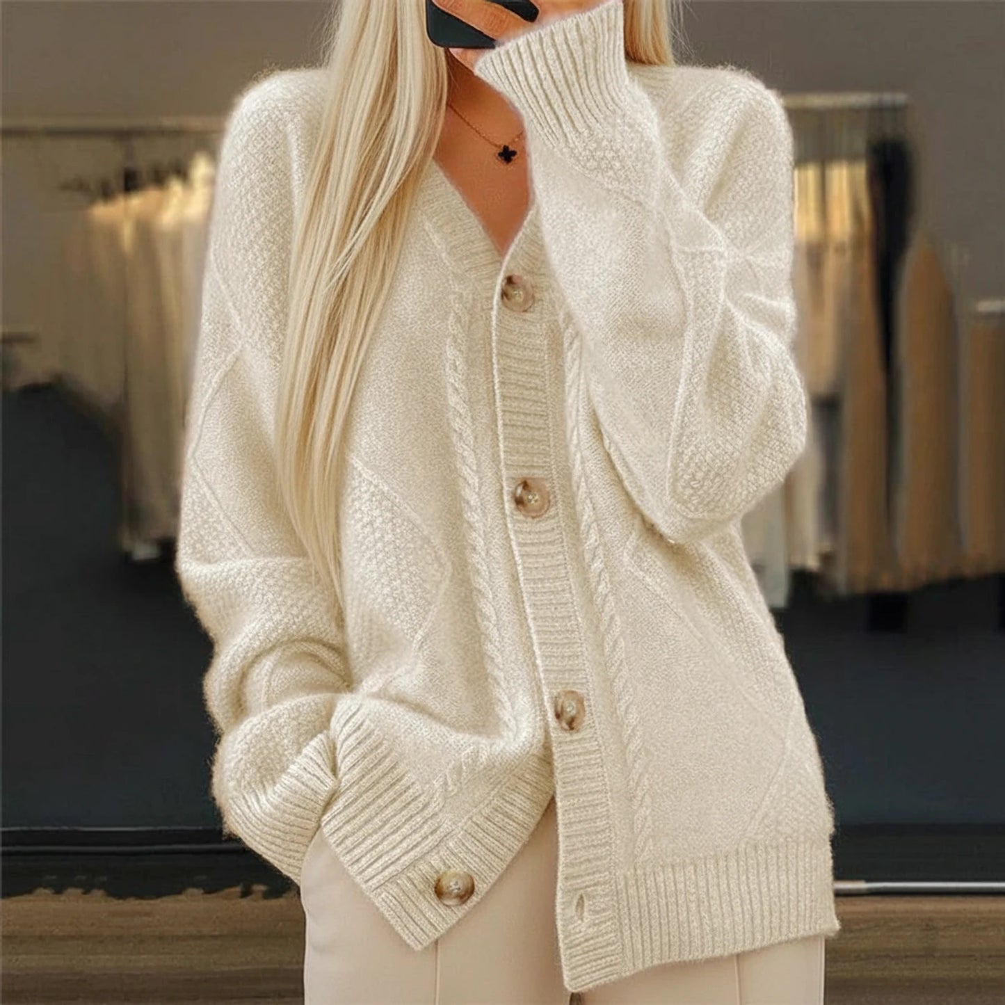 Button-Front Knit Cardigan for Women