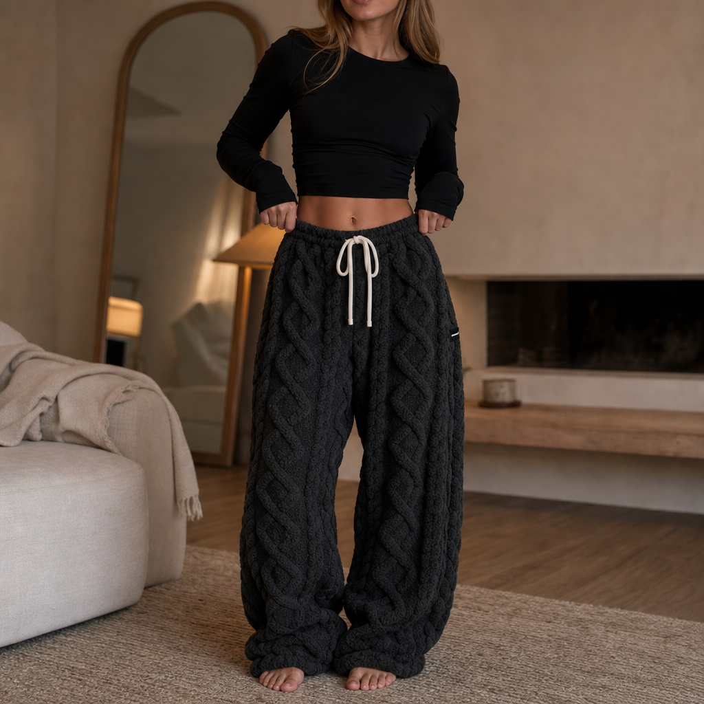 Cable-Knit Drawstring Waist Lounge Pants