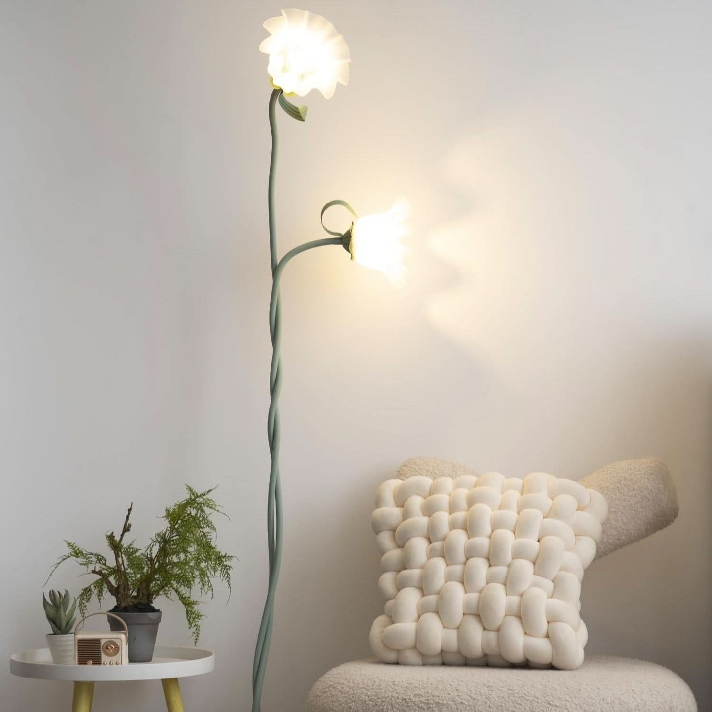Calla Flowers LED Floor Lamp with Matte Green Finish