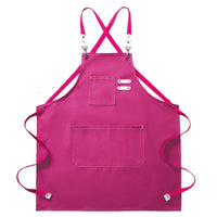 Canvas Cross-Back Chef and Utility Apron with Leather Trim and Pockets for BBQ and Workshop