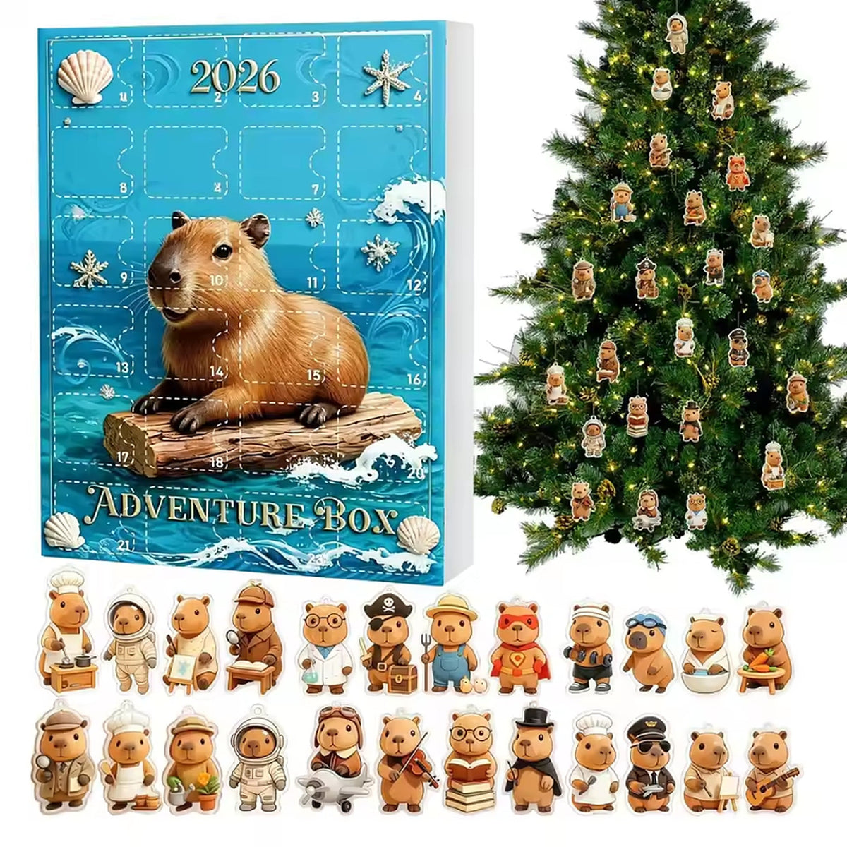 Capybara Advent Calendar 2026 - 24 Acrylic Christmas Tree Ornaments
